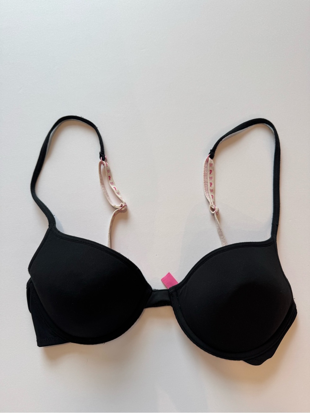 Vintage 2000s Victoria's Secret PINK  Black Bra with Light Pink Straps